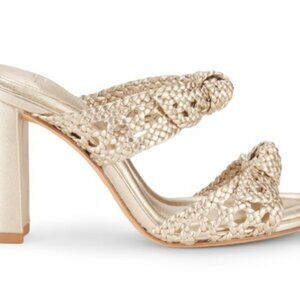 Clarita Intreccio 90MM Woven Leather Block-Heel Sandals  - gold - size 35